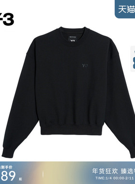 Y-3/Y3山本耀司2025秋季女士黑色短款宽松圆领休闲卫衣JX7375