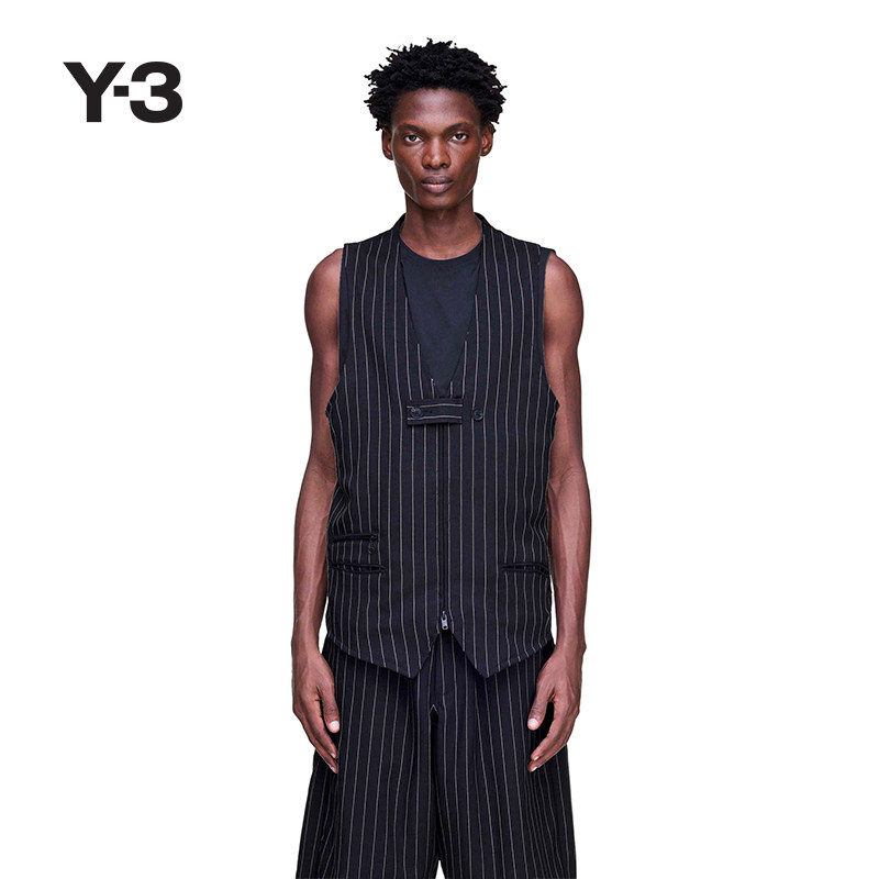 [新品首降]Y-3/Y3山本耀司男士条纹马甲背心无袖开衫KQ7290