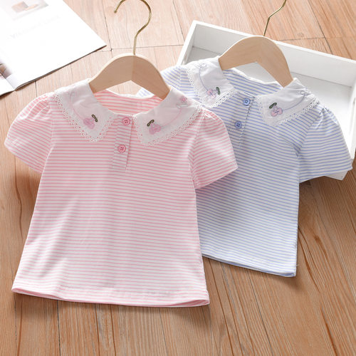 女童夏季短袖T恤2026宽松女孩新款儿童洋气时髦条纹上衣宝宝T恤