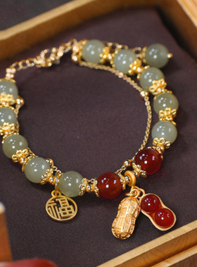 好事花生和田玉手链串珠新款双层叠戴轻奢百搭甜美清新手串饰品女