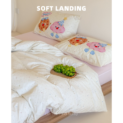 SOFT LANDING | 可爱卡通混搭亲肤水洗棉四件套学生宿舍床三件套