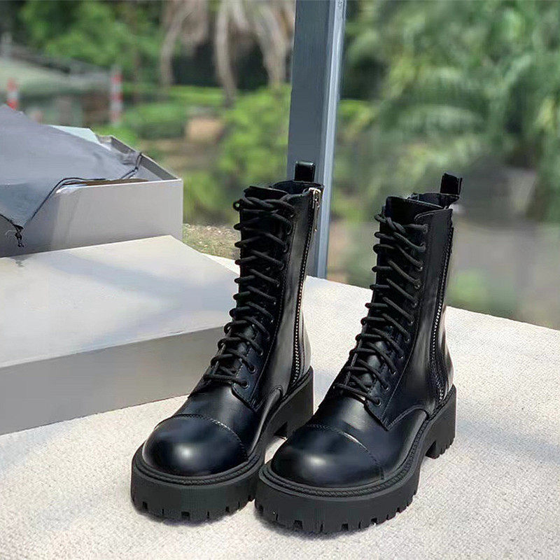 巴黎同款马丁靴女2022年秋冬加绒小个子世家真皮厚底增高中筒靴