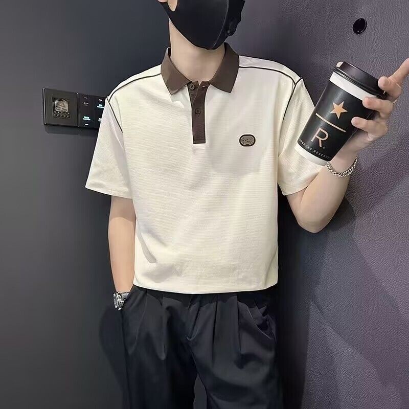 夏季新款痞帅polo衫男款短袖潮流t恤夏季潮牌t恤设计感拼接上衣