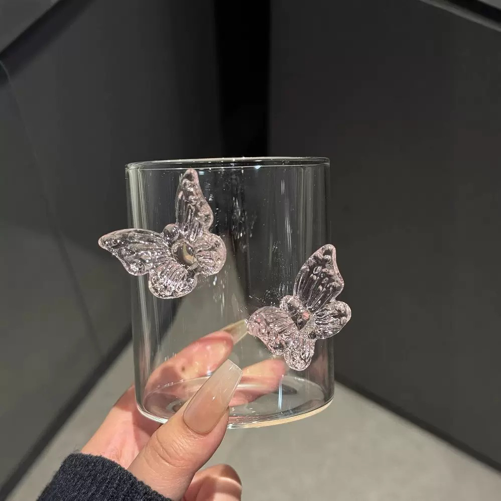 立体蝴蝶杯子家用红酒杯果汁杯女生高颜值喝水杯子创意的新婚礼物