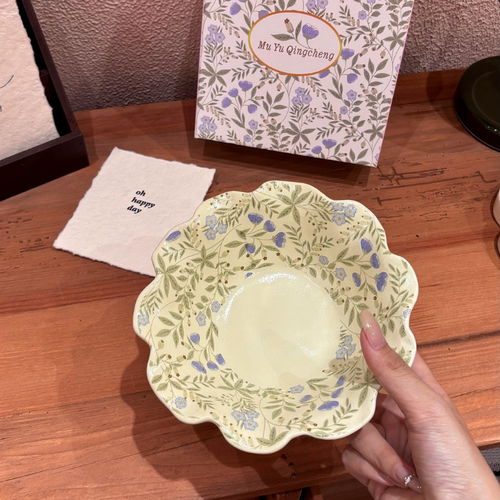 ins紫萝法式复古陶瓷碗盘子家用汤盘米饭碗酸奶碗高颜值餐具套装