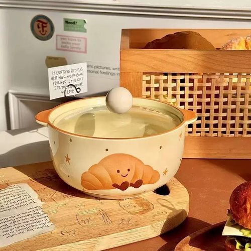 高颜值陶瓷泡面碗带盖高级感双耳面碗漂亮汤面碗特别好看的吃面碗