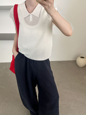 2025夏季新款时尚翻领短袖针织衫女宽松显瘦百搭上衣潮