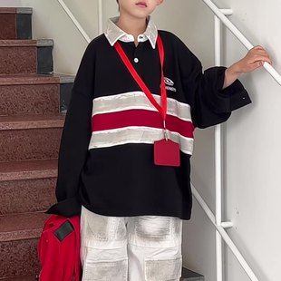 HeraAngel意大利 男童拼接条纹polo衫 卫衣2025新款 复古上衣春秋款