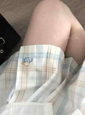 甜猫酱正版JK格纹百褶半身裙