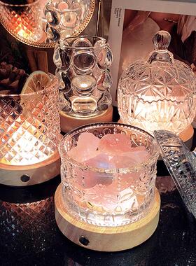 透明玻璃罐天然白水晶香薰扩香石御守盐聚宝盆吊坠消磁石摆件器皿