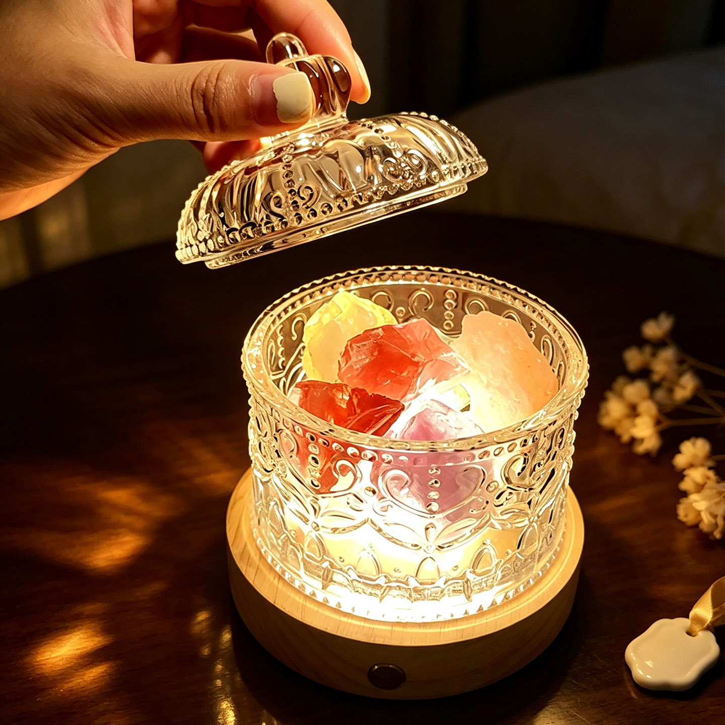皇冠玻璃晶石香薰灯小夜灯摆件