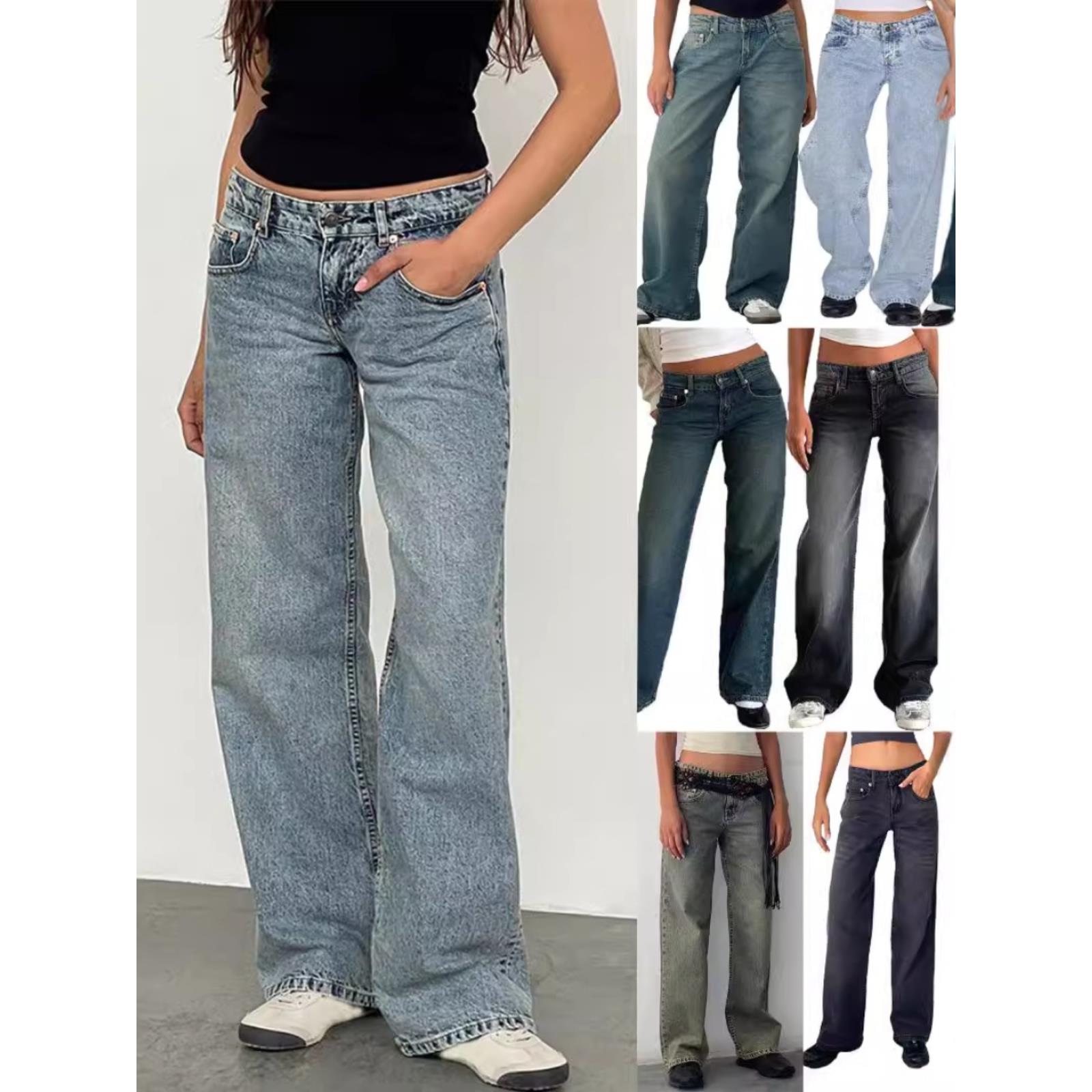 欧美街头长裤女士直筒牛仔裤