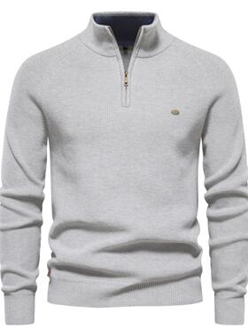 Men sweater2024秋冬男士欧美毛衣长袖拉链立领纯色百搭休闲上衣