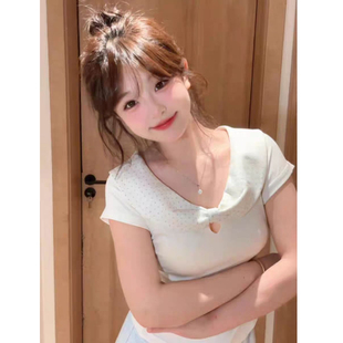 T恤女夏季 韩系白色波点娃娃领蝴蝶结短袖 甜美风百搭减龄显瘦上衣
