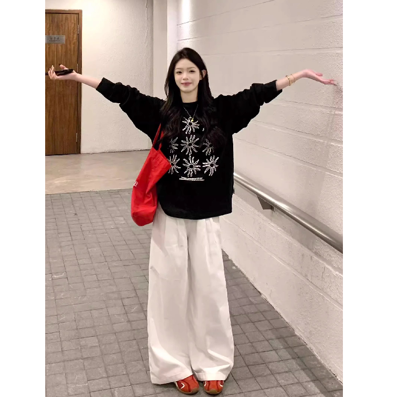 太阳花印花长袖T恤女纯棉上衣