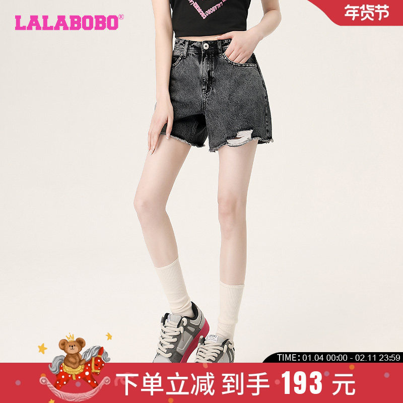 【设计师潮牌】LALABOBO2024夏新款辣妹潮流高腰热裤显瘦牛仔短裤