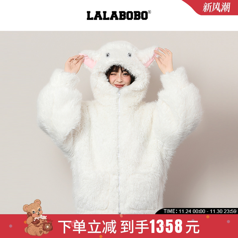 LALABOBO猫脸连帽毛绒