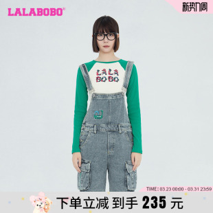 LBCB 女 WLZT14 复古运动背带直角牛仔连体五分裤 LALABOBO早秋新品