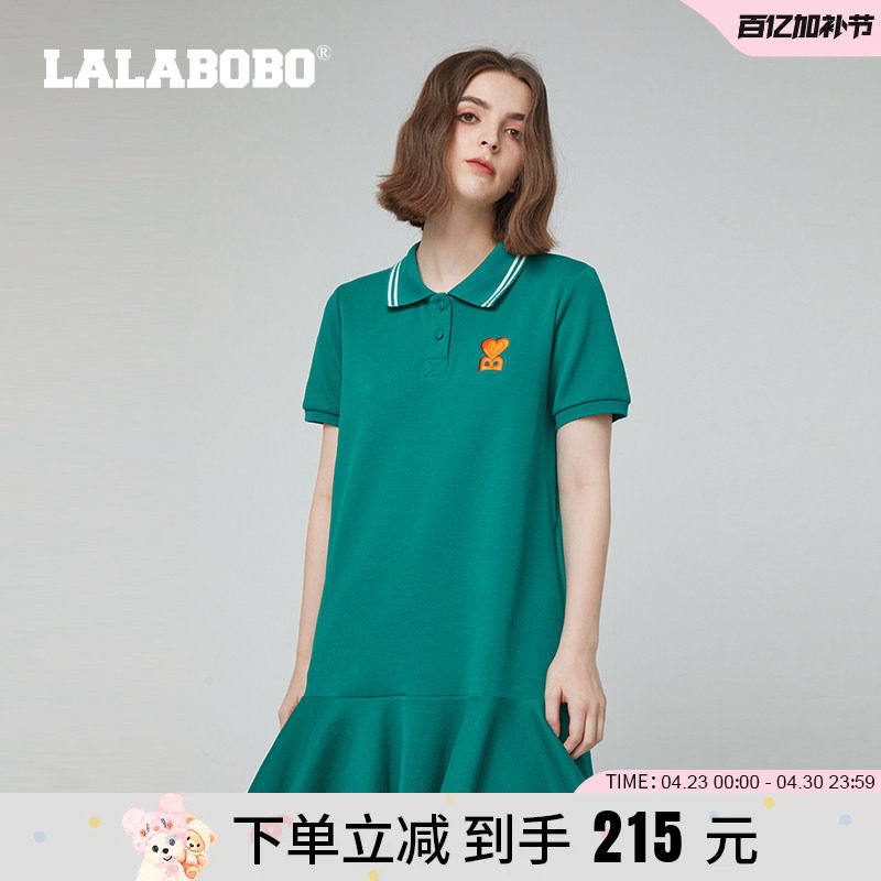 【商场同款】LALABOBO24年早秋T恤连衣裙女短袖新款百褶针织短裙