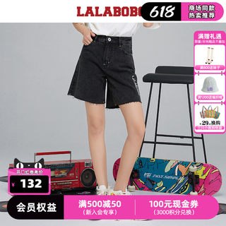 【设计师潮牌】LALABOBO夏新款钉钻高腰牛仔短裤|L21B-WXZD38