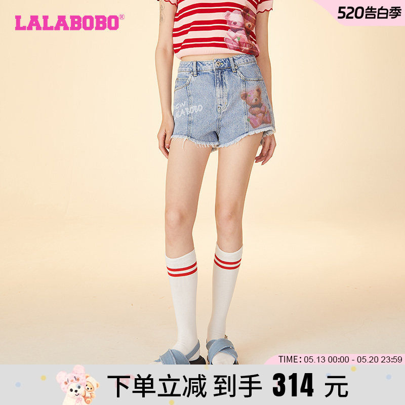 LALABOBO24早秋新款纯棉简约休闲立体熊牛仔短裤女士|LBDB-WXZD21