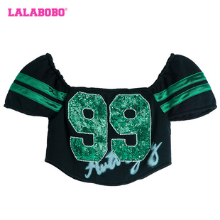 运动Y2K风格 美式 字母紧身短袖 T恤 WSDT27 LALABOBO24夏季 LBDB 新款