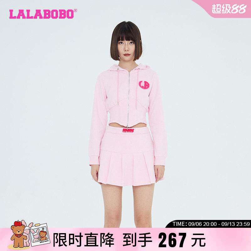 LALABOBO早秋潮流百搭可爱风针织开襟连帽卫衣外套女|LBCC-WSTS50