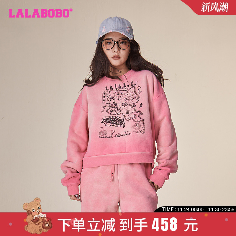 加绒宽松圆领针织套头卫衣女