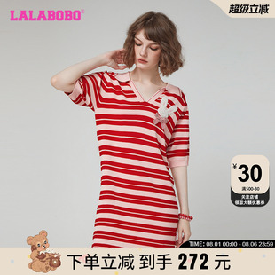 條紋甜酷氣質(zhì)流行短裙 LALABOBO夏T恤連衣裙女新款 商場(chǎng)同款