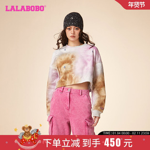 【蒋璐瑶同款】LALABOBO24春新韩系慵懒上衣短款毛熊圆领卫衣