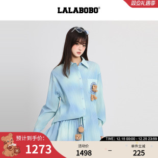 长袖 LALABOBO25年秋新款 休闲上衣女防晒蓝色衬衫 张泽禹同款