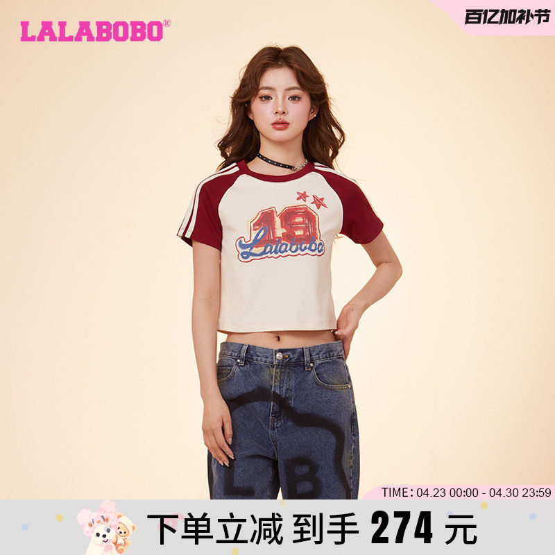 LALABOBO24春款打底衫可爱风修身字母涂鸦圆领T恤女|CBDA-WSDT13