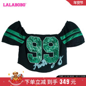 新款 T恤 美式 LALABOBO24夏季 运动Y2K风格 字母紧身短袖 LBDB WSDT27