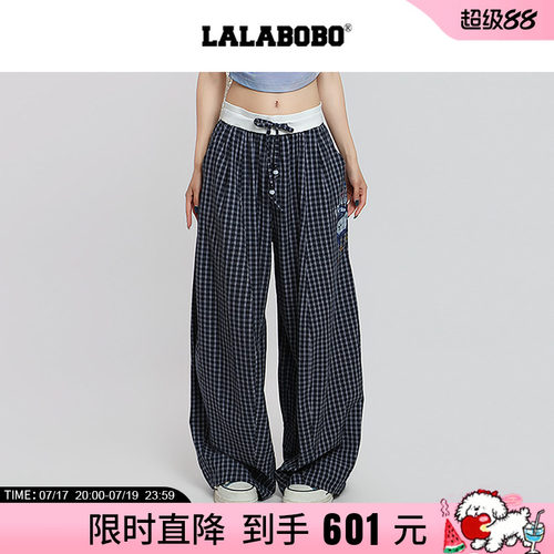 LABO格子直筒梭织长裤