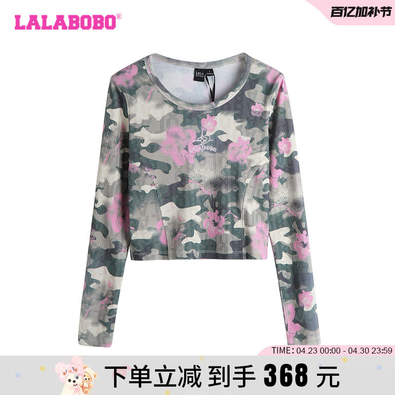 LALABOBO24年秋季T恤女长袖新款短款修身甜一字肩上衣LBDC-WSDT19