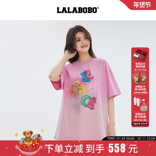 【ONER岳岳同款】LALABOBO25年新款印花上衣潮牌短袖渐变宽松T恤