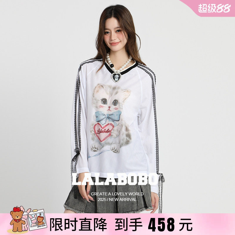 LALABOBO小猫蝴蝶结长袖T恤