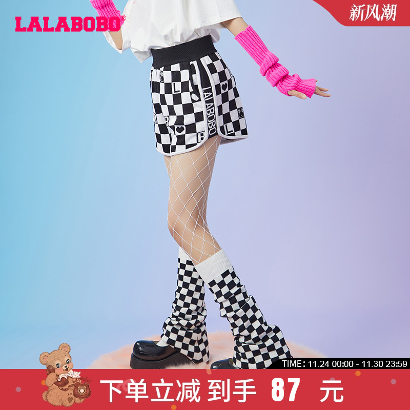 LALABOBO2022春棋盘格毛织短裤
