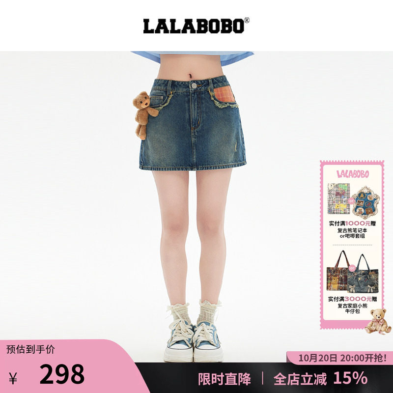 LALABOBO糖果小熊牛仔短裙