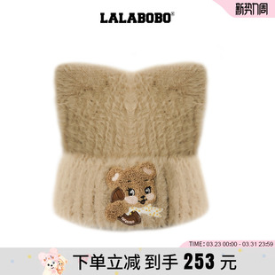可爱猫耳针织帽女小熊保暖毛线帽 LALABOBO25年秋新款 商场同款