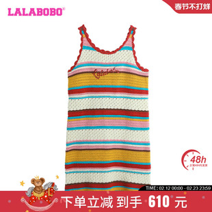 徐紫茵同款LALABOBO24夏复古休闲条纹字母吊带连衣裙|LBDB-WLZY22