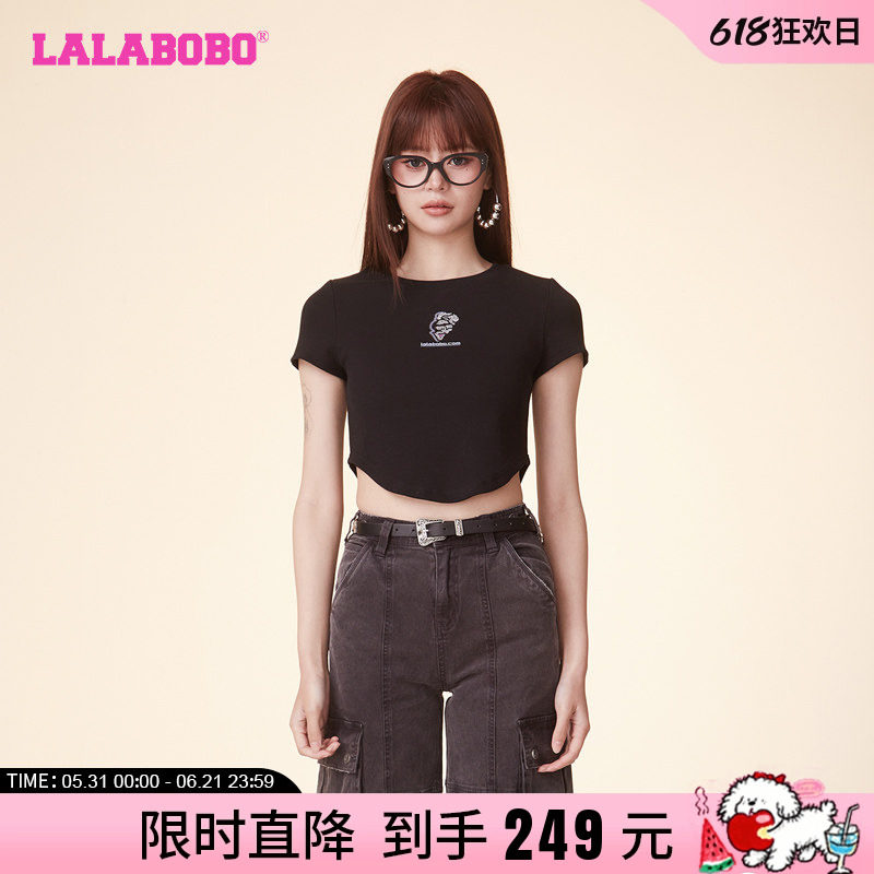LALABOBO早秋新款复古休闲短款半调兔合体短袖T恤女LBDB-WSDT26