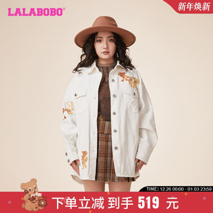 新款 LBDA 休闲宽松翻领可爱小熊长袖 女 WSWC12 衬衫 LALABOBO24春季