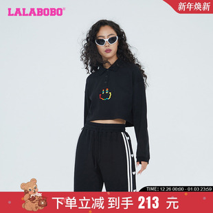 WSTS18 LBCC LALABOBO秋季 新韩系慵懒风百搭笑脸可爱翻领套头卫衣