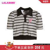 LALABOBO24早秋新款 WSDT44 T恤LBDB 可爱百搭休闲修身 条纹翻领短袖