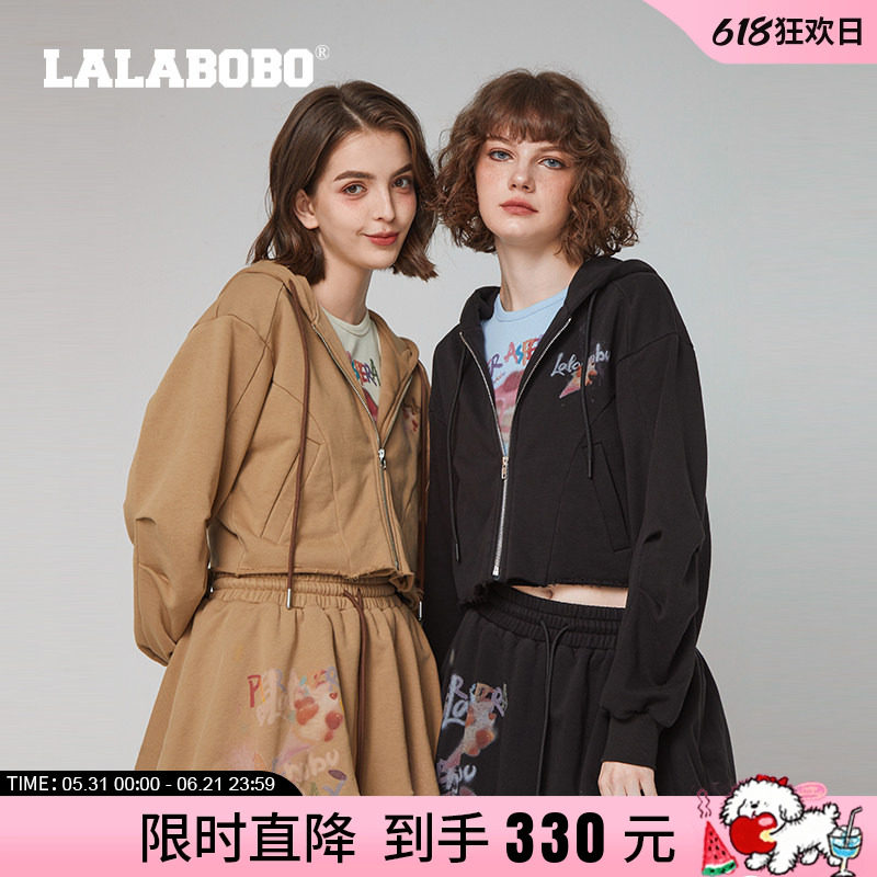 LALABOBO24年早秋卫衣女长袖新款官方正品早秋连帽美式潮上衣外套