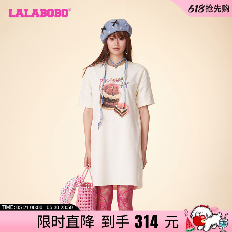 LALABOBO24早秋新品圆领套头蛋糕图案长款T恤连衣裙|CBDB-WLZY11