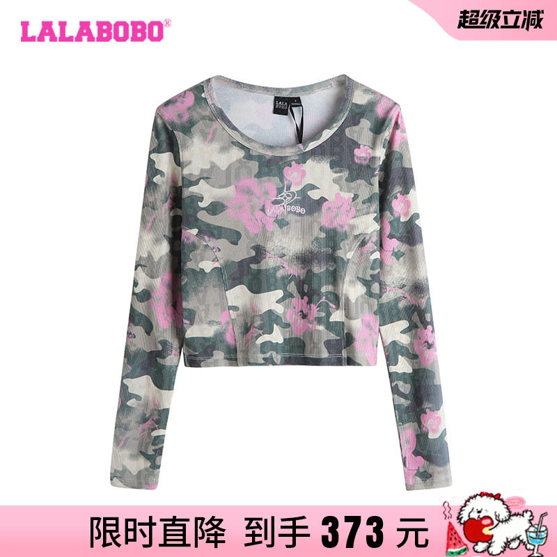 LALABOBO秋季T恤女长袖新款短款修身甜一字肩上衣LBDC-WSDT19