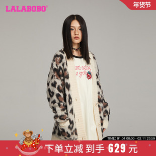 【李欣燃同款】LALABOBO24年秋季针织衫原创新款豹纹潮酷设计上衣