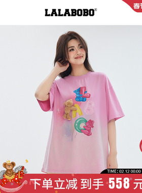 【ONER岳岳同款】LALABOBO25年新款印花上衣潮牌短袖渐变宽松T恤